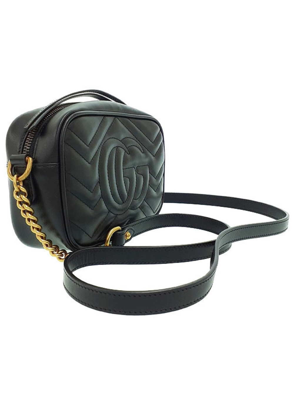 Gucci Shoulder Chain Bag GG Marmont Quilted Black